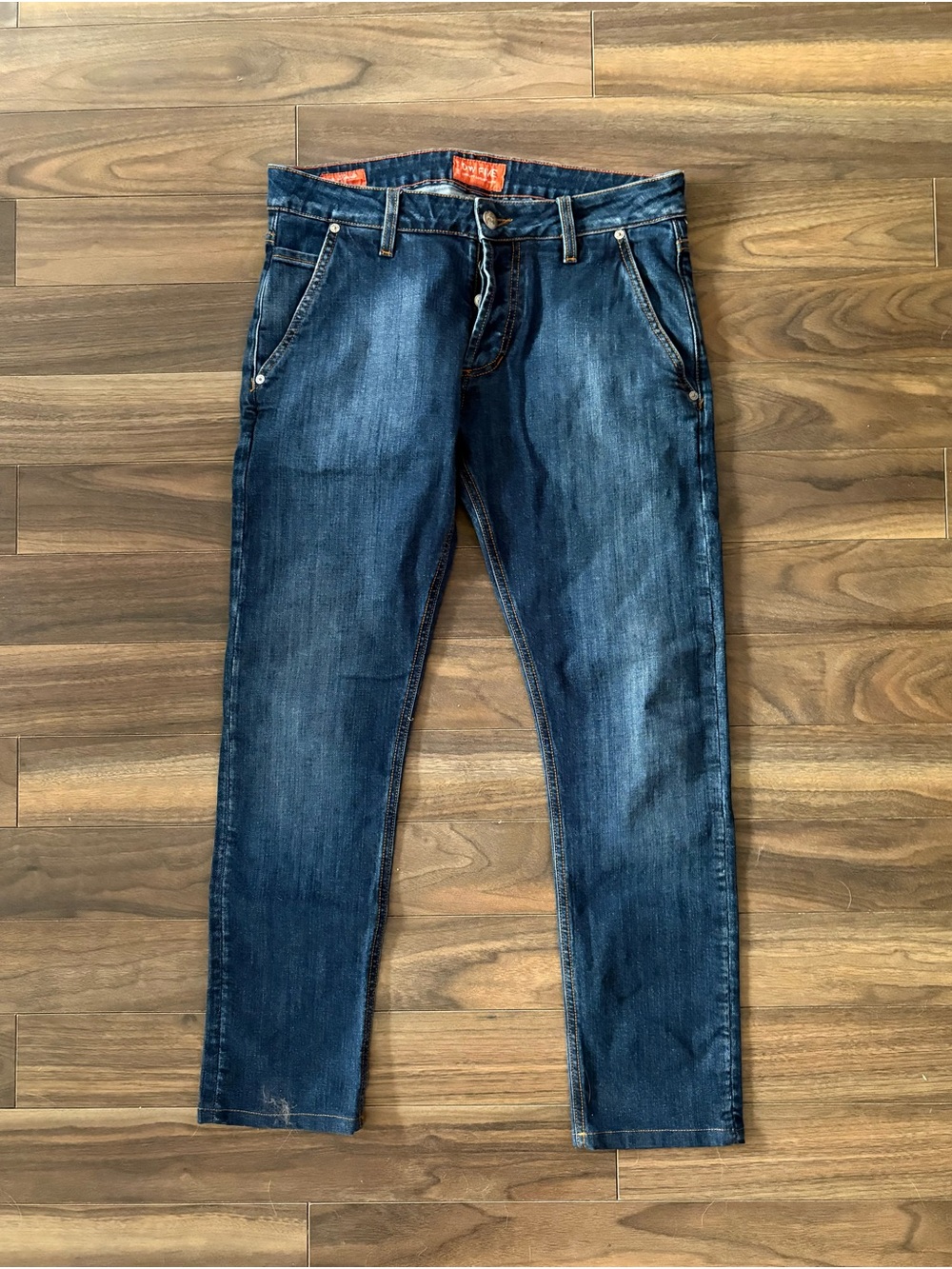 Men's Selvedge Slim Straight Jeans in Dark Washed Blue